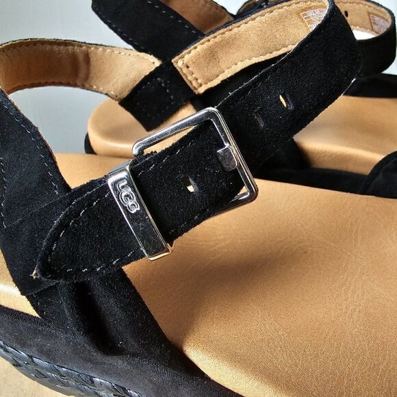 NEW IN BOX UGG NEUSCH BLACK GENUINE LEATHER PLATFORM SANDALS SIZE 9.5 - Picture 7 of 16